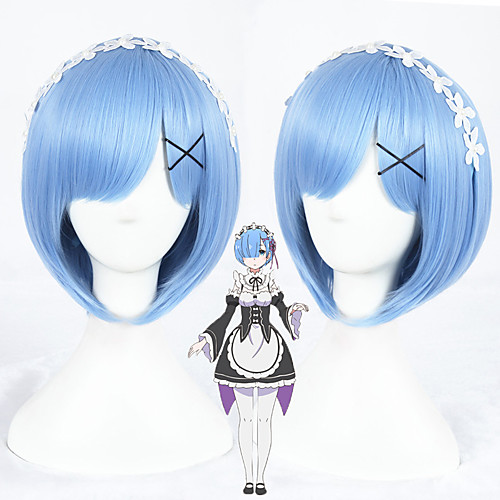 

Synthetic Wig Cosplay Wig Rem Ram Re:Zero Starting Life in Another World kara hajimeru isekai seikatsu Straight Straight Bob With Bangs Wig Short Medium Length Blue Synthetic Hair Women's Blue