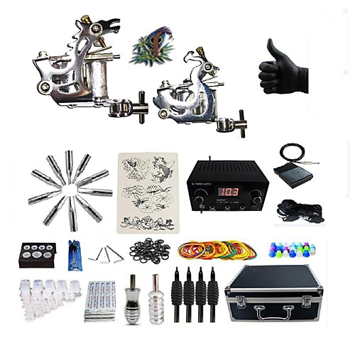 

BaseKey Professional Tattoo Kit Tattoo Machine - 2 pcs Tattoo Machines, Professional Alloy 20 W LCD power supply 2 steel machine liner & shader / Case Included