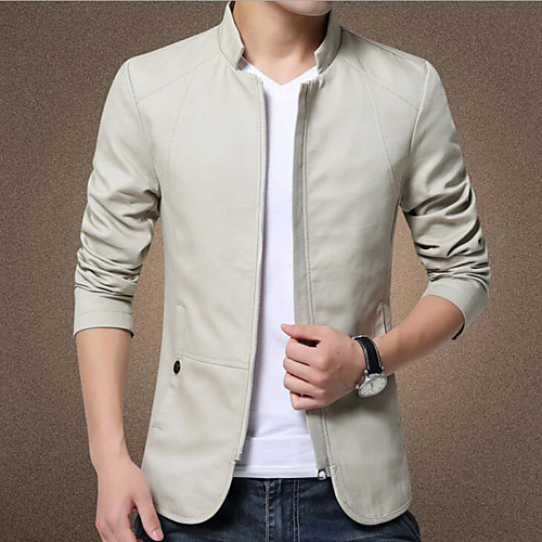 

Men's Basic Jackets Solid Colored Fall Jacket Short Daily Long Sleeve Cotton Coat Tops Black
