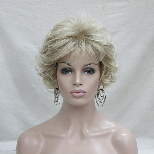 

Synthetic Wig Curly Curly With Bangs Wig Short Blonde Synthetic Hair Women's Blonde