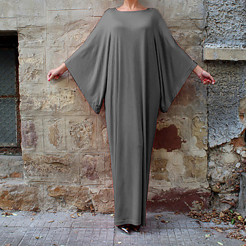 

Women's Loose Maxi long Dress Black Blue Dark Gray Gray Solid Colored Summer Round Neck Batwing Sleeve M L XL XXL