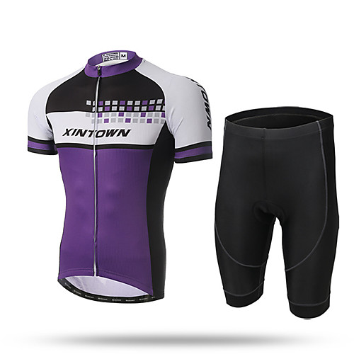 

XINTOWN Men's Short Sleeve Cycling Jersey with Shorts Purple Yellow Blue Bike Shorts Pants / Trousers Jersey Breathable Quick Dry Ultraviolet Resistant Back Pocket Limits Bacteria Sports Lycra