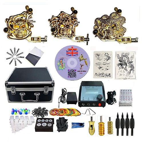 

BaseKey Professional Tattoo Kit Tattoo Machine - 3 pcs Tattoo Machines, Professional Alloy 19 W LED power supply 3 alloy machine liner & shader / Case Included