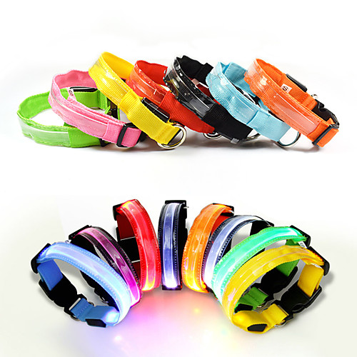 

Cat Dog Collar Light Up Collar Reflective LED Lights Adjustable / Retractable Batteries Included Strobe / Flashing Safety Solid Colored Rainbow Plastic Mesh Nylon Black Yellow Red Blue Pink