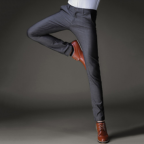 

Men's Cotton Slim Work Straight Slim Business Pants Solid Colored Full Length Black Dark Gray Navy Blue