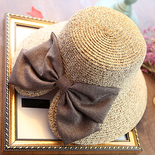 

Women's Straw Hat Sun Hat Straw Holiday - Solid Colored Summer Blushing Pink Khaki Navy Blue
