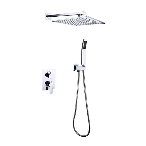 

Shower Set Set - Rainfall Contemporary Chrome Wall Mounted Ceramic Valve Bath Shower Mixer Taps / Brass / Two Handles Three Holes