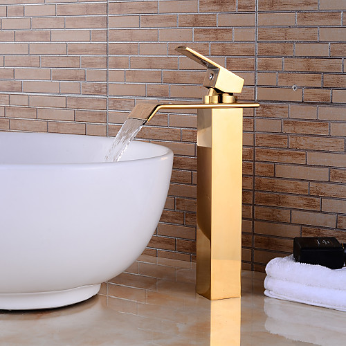 

Bathroom Sink Faucet - Waterfall Ti-PVD Centerset Single Handle One HoleBath Taps / Brass