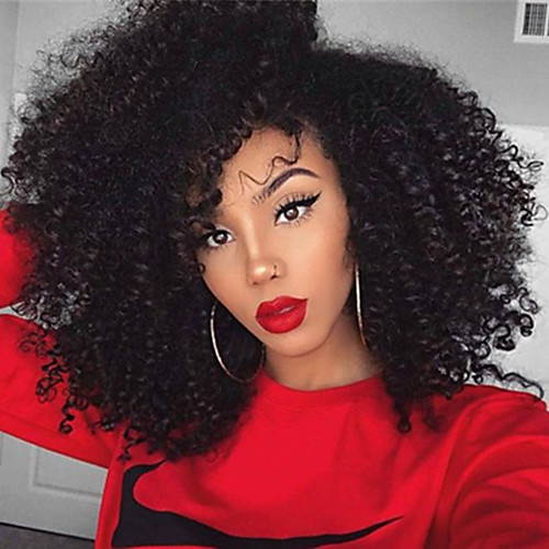 

Synthetic Lace Front Wig Kinky Curly Kinky Curly Layered Haircut Lace Front Wig Medium Length Light Brown Black#1B Medium Brown Jet Black Dark Brown Synthetic Hair Women's Natural Hairline Side Part