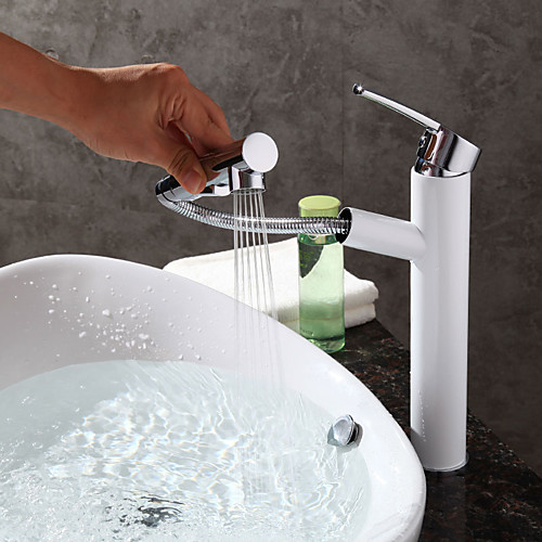 

Contemporary Art Deco/Retro Centerset Pullout Spray Ceramic Valve Single Handle One Hole Painting, Bathroom Sink Faucet