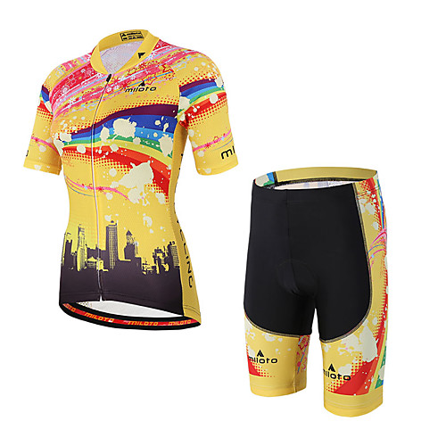 

Miloto Men's Women's Short Sleeve Cycling Jersey with Shorts Yellow / Black Rainbow Bike Clothing Suit Breathable 3D Pad Sweat-wicking Sports Spandex Coolmax Rainbow Mountain Bike MTB Road Bike