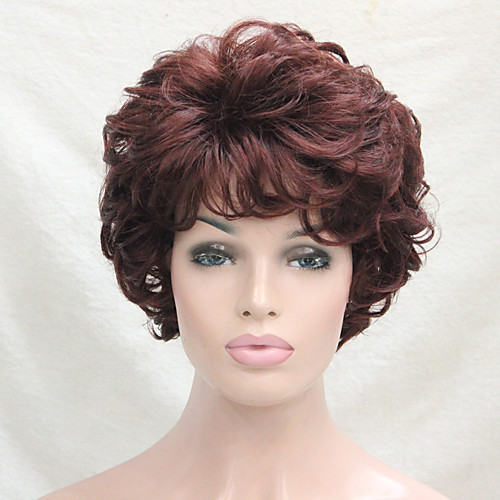 

Synthetic Wig Curly Wavy Curly Wig Short Auburn Synthetic Hair Women's Brown