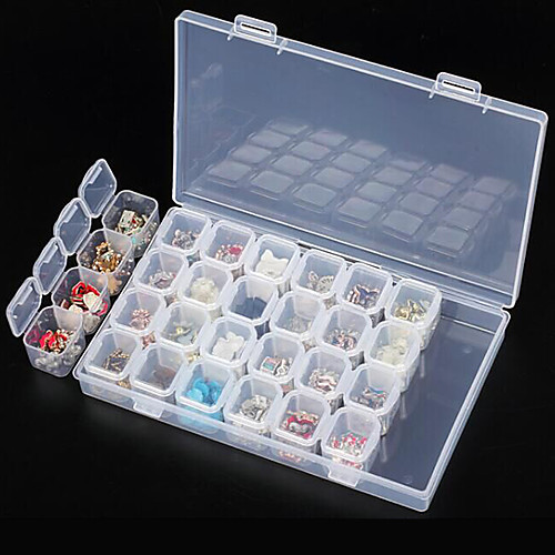 

clear plastic 28 slots empty storage box nail art rhinestone tools jewelry beads display storage box case organizer holder