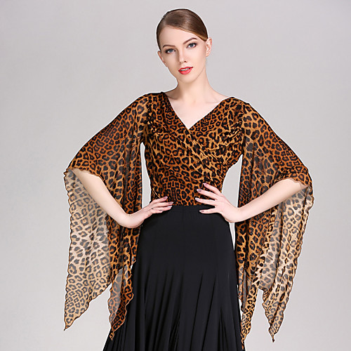 

Ballroom Dance Top Animal Print Women's Performance 3/4 Length Sleeve Natural Tulle / Modern Dance