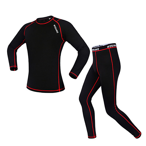 

WOSAWE Men's Women's Long Sleeve Cycling Base Layer Winter Fleece Polyester Black / Red Solid Color Bike Jersey Tights Clothing Suit Thermal Warm Fleece Lining Sports Solid Color Mountain Bike MTB
