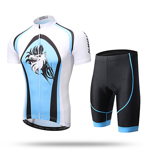 

XINTOWN Men's Short Sleeve Cycling Jersey with Shorts Blue / White Bike Shorts Pants / Trousers Jersey Breathable Quick Dry Ultraviolet Resistant Back Pocket Limits Bacteria Sports Lycra Clothing