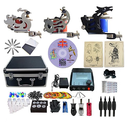 

BaseKey Professional Tattoo Kit Tattoo Machine - 3 pcs Tattoo Machines, Professional Alloy 20 W LED power supply 3 steel machine liner & shader / Case Included