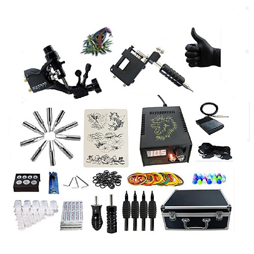 

BaseKey Tattoo Machine Professional Tattoo Kit - 2 pcs Tattoo Machines LED power supply Case Included 2 rotary machine liner & shader