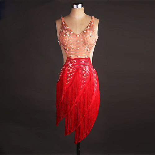 

Latin Dance Dress Crystals / Rhinestones Women's Performance Sleeveless Spandex Organza