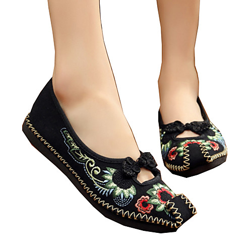 

Women's Flats Espadrille Embroided Shoes Flat Heel Square Toe Comfort Novelty Embroidered Shoes Athletic Outdoor Walking Shoes Canvas Flower Summer Black Red