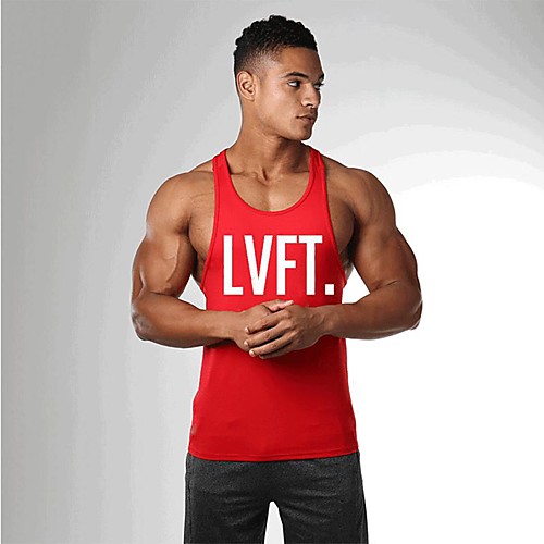 

Men's Tank Top Letter Print Sleeveless Daily Tops Cotton Active White Black Red