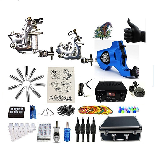 

BaseKey Professional Tattoo Kit Tattoo Machine - 3 pcs Tattoo Machines, Professional 20 W LED power supply 2 steel machine liner & shader / 1 rotary machine liner & shader / Case Included