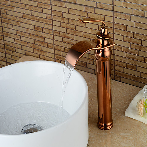 

Vintage Waterfall Bathroom Sink Faucet - Cooper Rose Gold Centerset Single Handle One HoleBath Taps / Brass