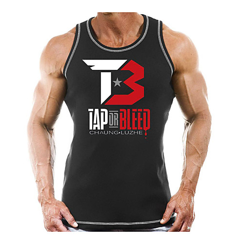 

Men's Tank Top Letter Racerback Print Sleeveless Daily Tops Cotton Active Black Wine Navy Blue