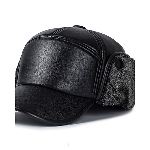 

Men's Vintage PU Beret Hat-Patchwork Fall Winter Black Gray