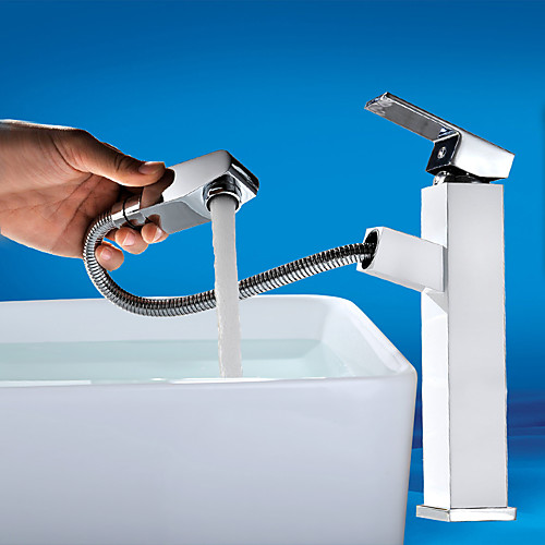 

Contemporary Art Deco/Retro Centerset Pullout Spray Ceramic Valve Single Handle One Hole Painting, Bathroom Sink Faucet