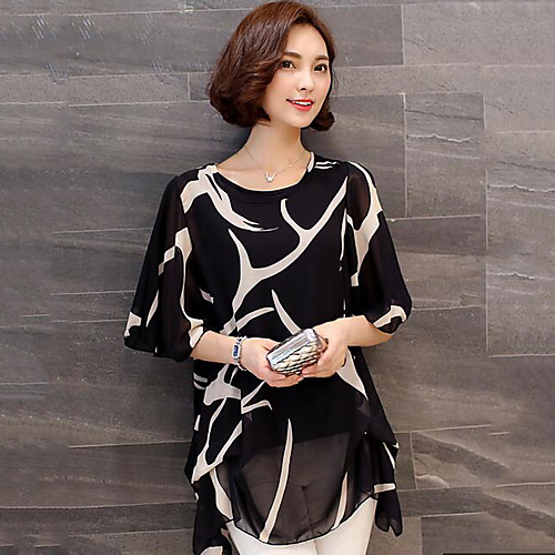 

Women's Blouse Solid Colored Plus Size Print Short Sleeve Daily Tops Casual White Black