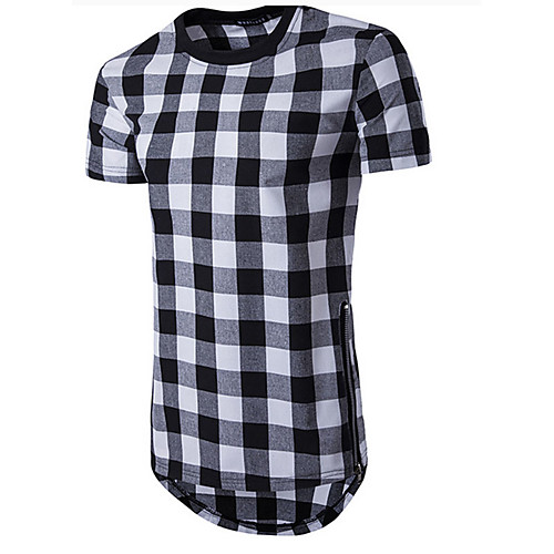 

Men's T shirt Plaid Graphic Short Sleeve Daily Tops Black Blue Red