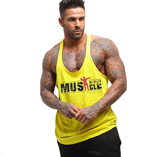 

Men's Graphic Letter Print Slim Tank Top Active Daily Sports Gym Round Neck White / Black / Blue / Red / Yellow / Summer / Sleeveless