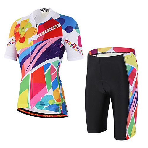 

Miloto Men's Women's Short Sleeve Cycling Jersey with Shorts Coolmax Spandex Camouflage Rainbow Bike Clothing Suit Breathable 3D Pad Quick Dry Sweat-wicking Sports Rainbow Mountain Bike MTB Road