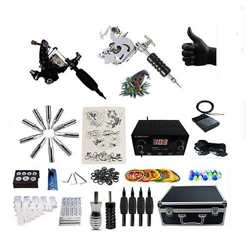 

BaseKey Professional Tattoo Kit Tattoo Machine - 2 pcs Tattoo Machines, Professional 20 W LED power supply 2 steel machine liner & shader / Case Included