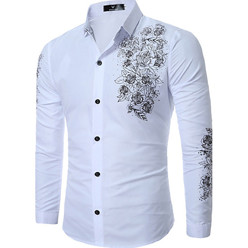 

Men's Shirt Floral Plus Size Print Long Sleeve Daily Tops White Black Wine