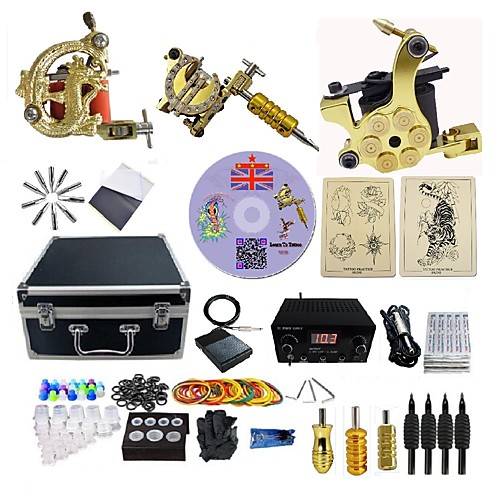 

BaseKey Professional Tattoo Kit Tattoo Machine - 3 pcs Tattoo Machines, Professional 20 W LED power supply 3 alloy machine liner & shader / Case Included