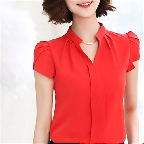 

Women's Going out Blouse Shirt Solid Colored V Neck Tops Streetwear Basic Top White Red Blushing Pink / Work