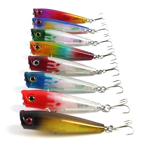 

8 pcs Fishing Lures Popper Floating Bass Trout Pike Sea Fishing Spinning Jigging Fishing