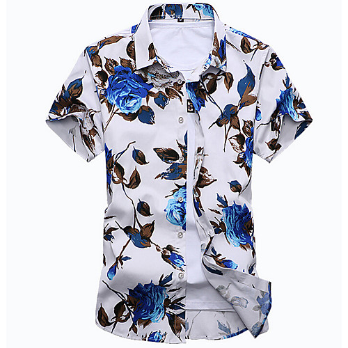 

Men's Shirt Floral Print Short Sleeve Beach Tops Boho White Black