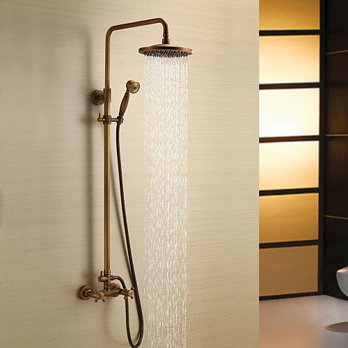

Shower Faucet - Antique Antique Brass Shower System Ceramic Valve Bath Shower Mixer Taps / Two Handles Three Holes