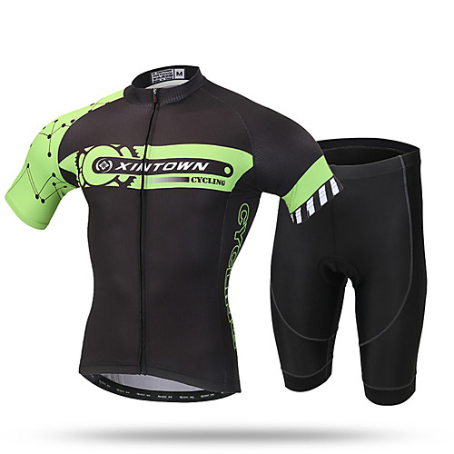 

XINTOWN Men's Short Sleeve Cycling Jersey with Shorts Black / Green Bike Shorts Pants / Trousers Jersey Breathable Quick Dry Ultraviolet Resistant Back Pocket Limits Bacteria Sports Lycra Clothing