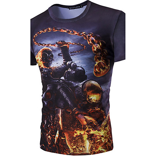 

Men's T shirt Print Short Sleeve Daily Tops Cotton Navy Blue