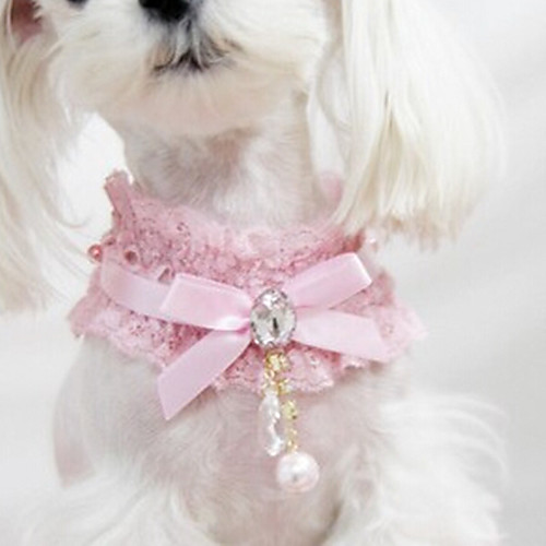 

Cat Dog Collar Fashion Bowknot Lace Fabric Black Pink