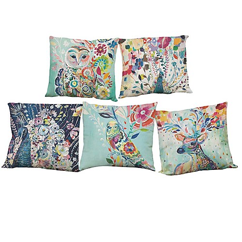 

5 pcs Linen Natural / Organic Pillow Cover Pillow Case, Solid Colored Floral Plaid Casual Retro Traditional / Classic