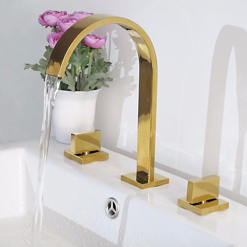 

Bathroom Sink Faucet - Waterfall / Widespread Ti-PVD Vessel Two Handles Three HolesBath Taps