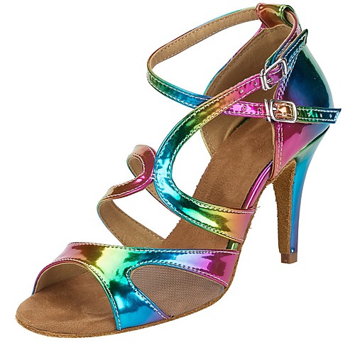 

Women's Salsa Shoes Sandal Heel Buckle Ruffles Customized Heel Rainbow Buckle