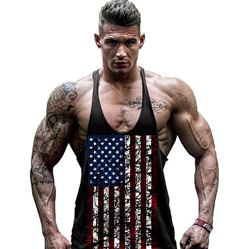

Men's Tank Top Graphic National Flag Print Sleeveless Daily Tops Active Black Gray