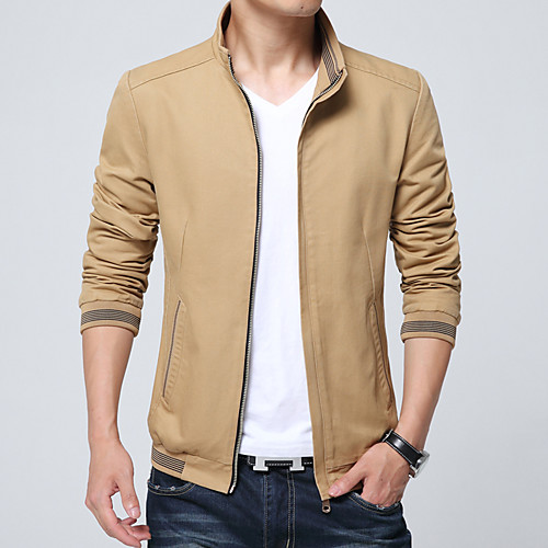 

Men's Coats & Jackets Solid Colored Basic Fall Jacket Regular Daily Long Sleeve Polyester Coat Tops Black