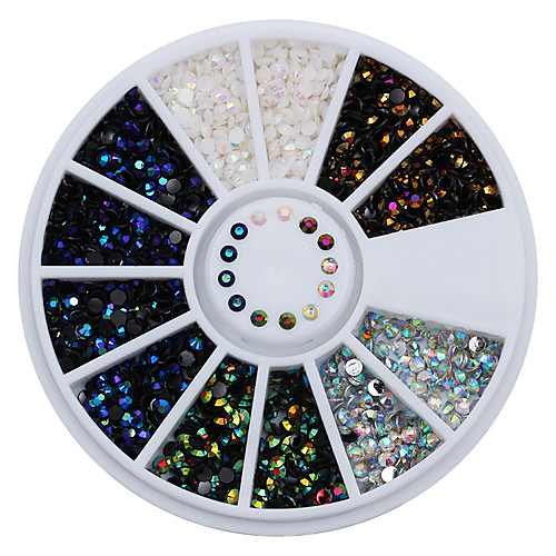 

1 box 2mm ab crystal nail rhinestones round flat bottom 3d decoration in wheel manicure nail art studs 5 colors